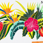 Paréo peint à la main bouquet floral Tahiti double face N°39