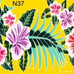 Pareo peint à la main fleurs de Tahiti fond jaune double face N°37